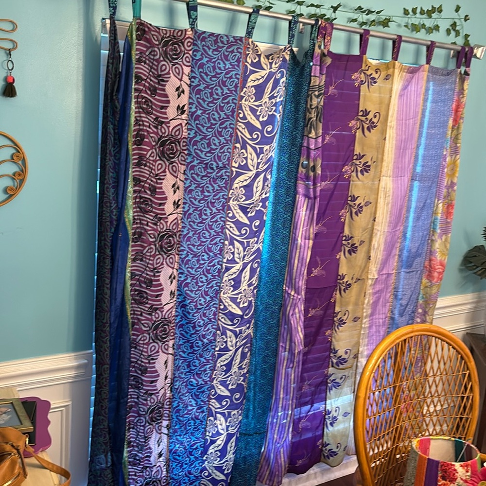 2 silk blue sari panels